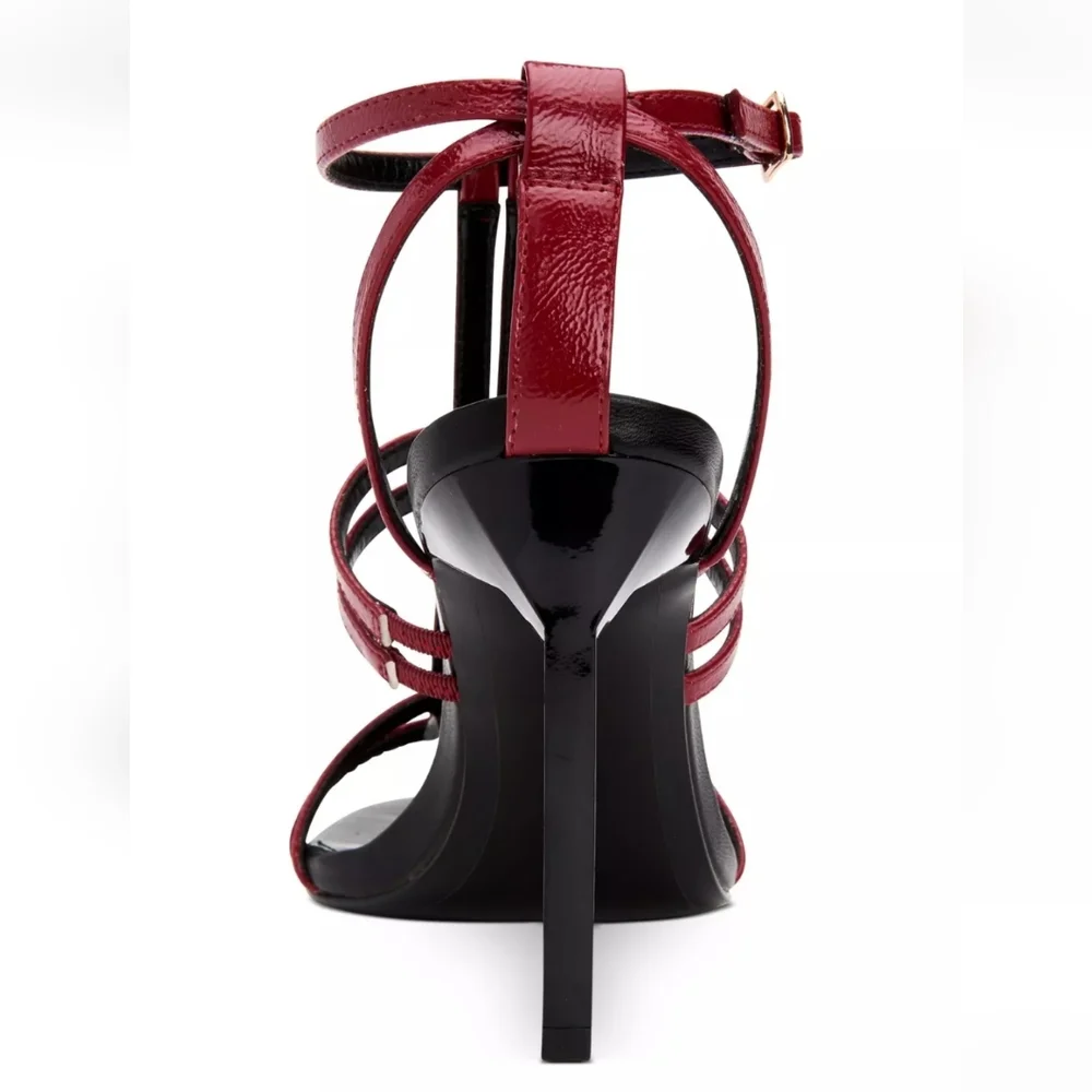BCBGENERATION Womens Red Caged Effect Isabela Square Toe Stiletto Sandal, 9.5